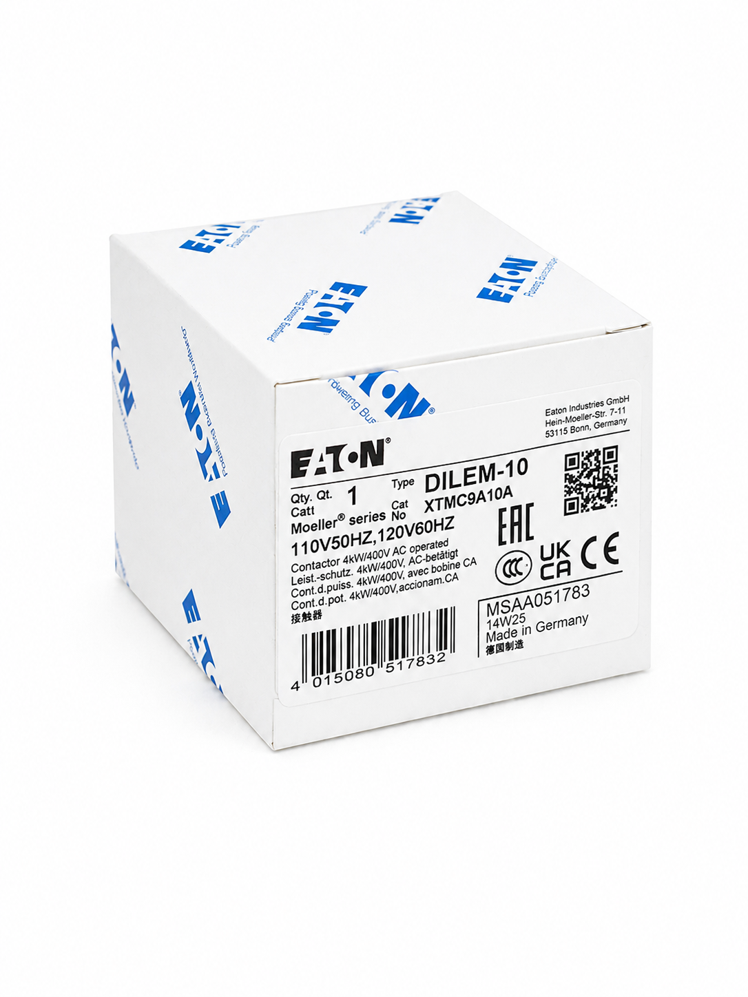 EATON XTMC9A10A XT IEC Mini Contactor, Three-pole, 1NO, Contact