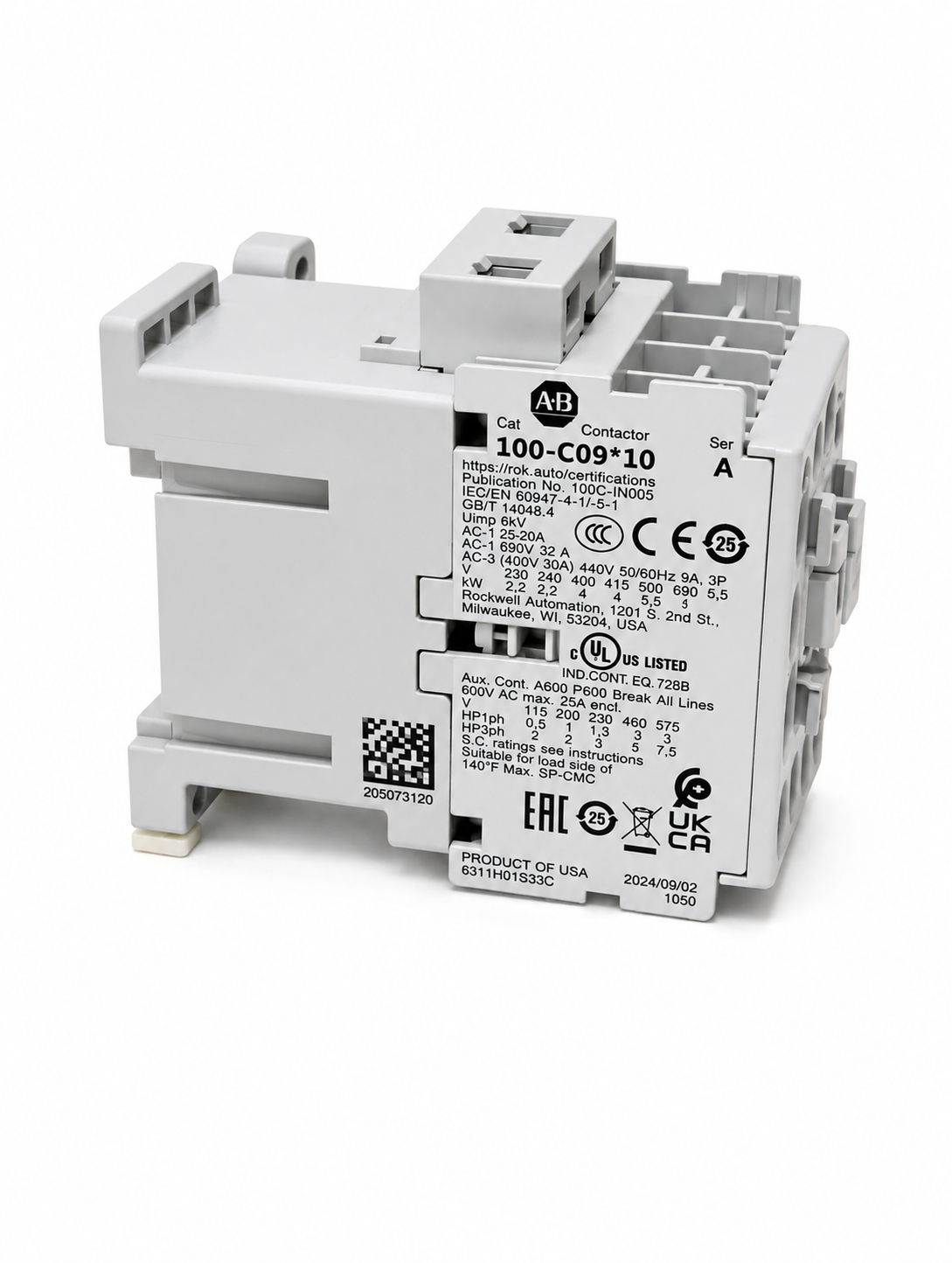 Allen-Bradley 100-C09D10 IEC Contactor, 9 Amp, 120VAC Coil 9A