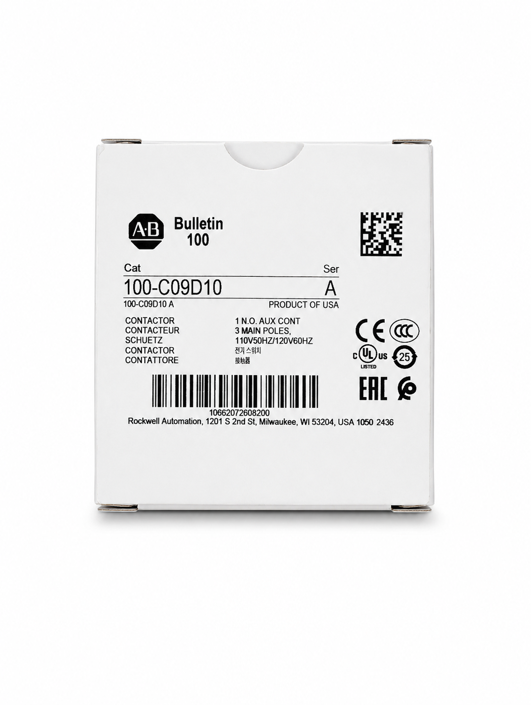 Allen-Bradley 100-C09D10 IEC Contactor, 9 Amp, 120VAC Coil 9A