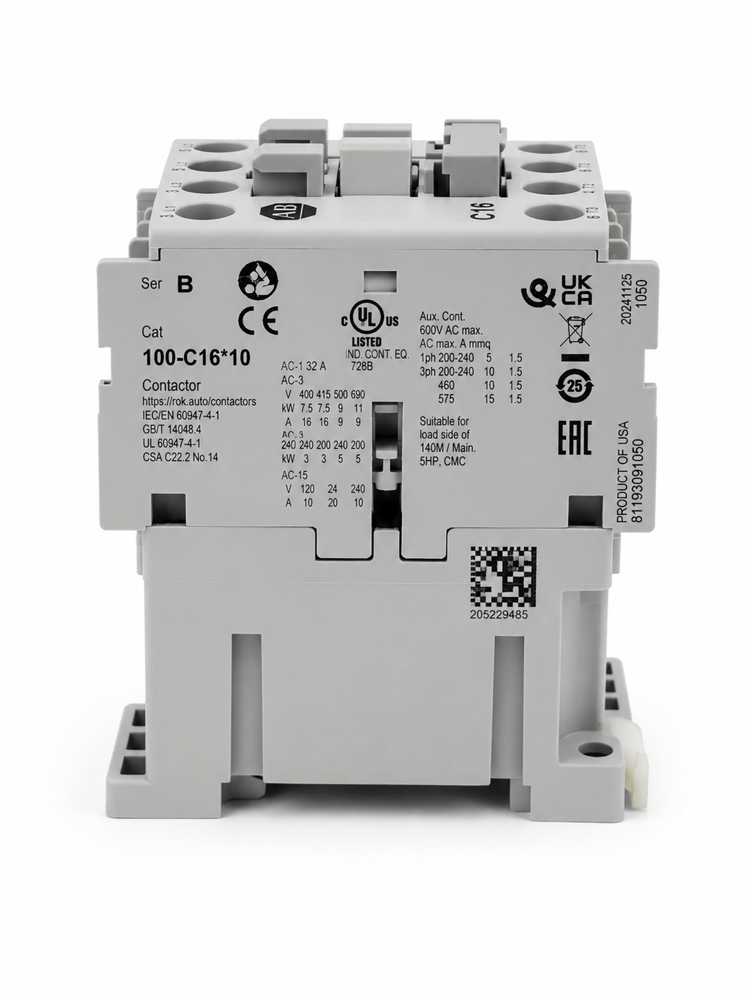 Allen-Bradley 100-C16D10 IEC Contactor, 16 Amp, 120VAC Coil 16A New in Box