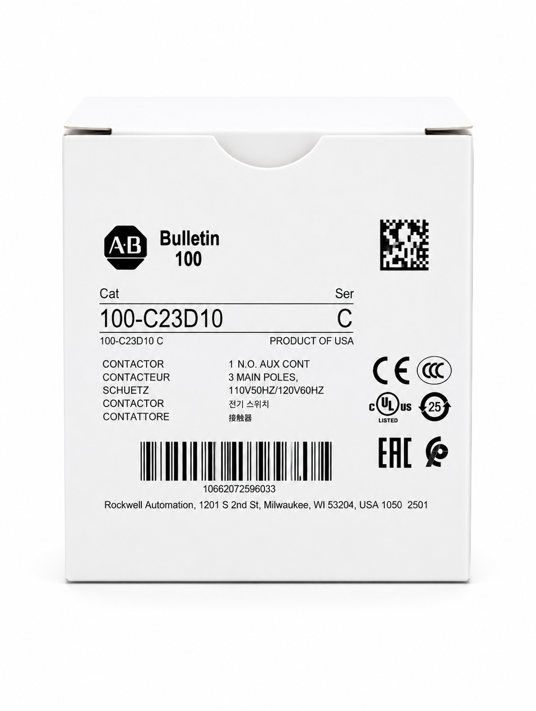 Allen-Bradley 100-C23D10 /C IEC Contactor, 110/120 VAC, 3-P, 23A