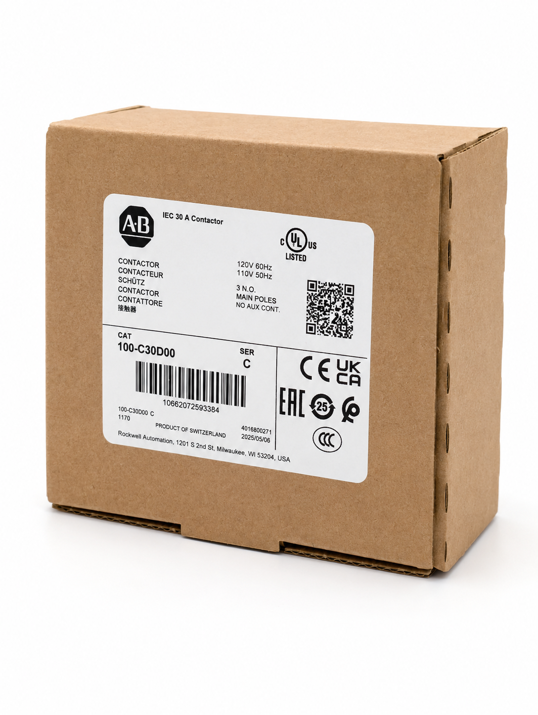 Allen Bradley 100-C30D00 120V 30AMP Contactor No Aux Contact