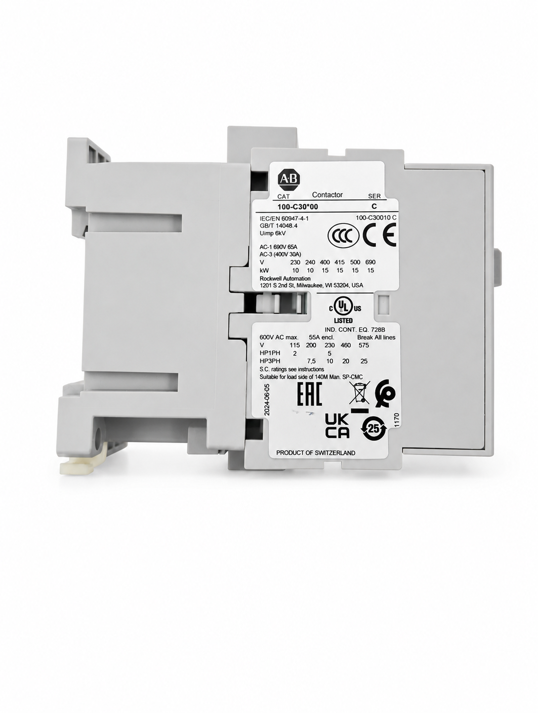 Allen-Bradley 100-C30D10 IEC Contactor 30 Amp, 120V 100C 3 poles