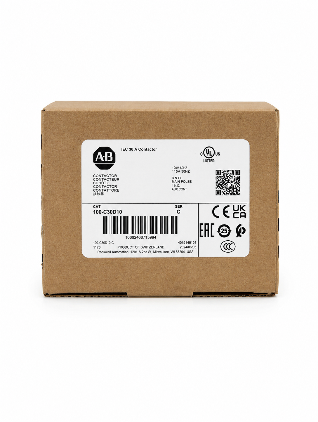 Allen-Bradley 100-C30D10 IEC Contactor 30 Amp, 120V 100C 3 poles