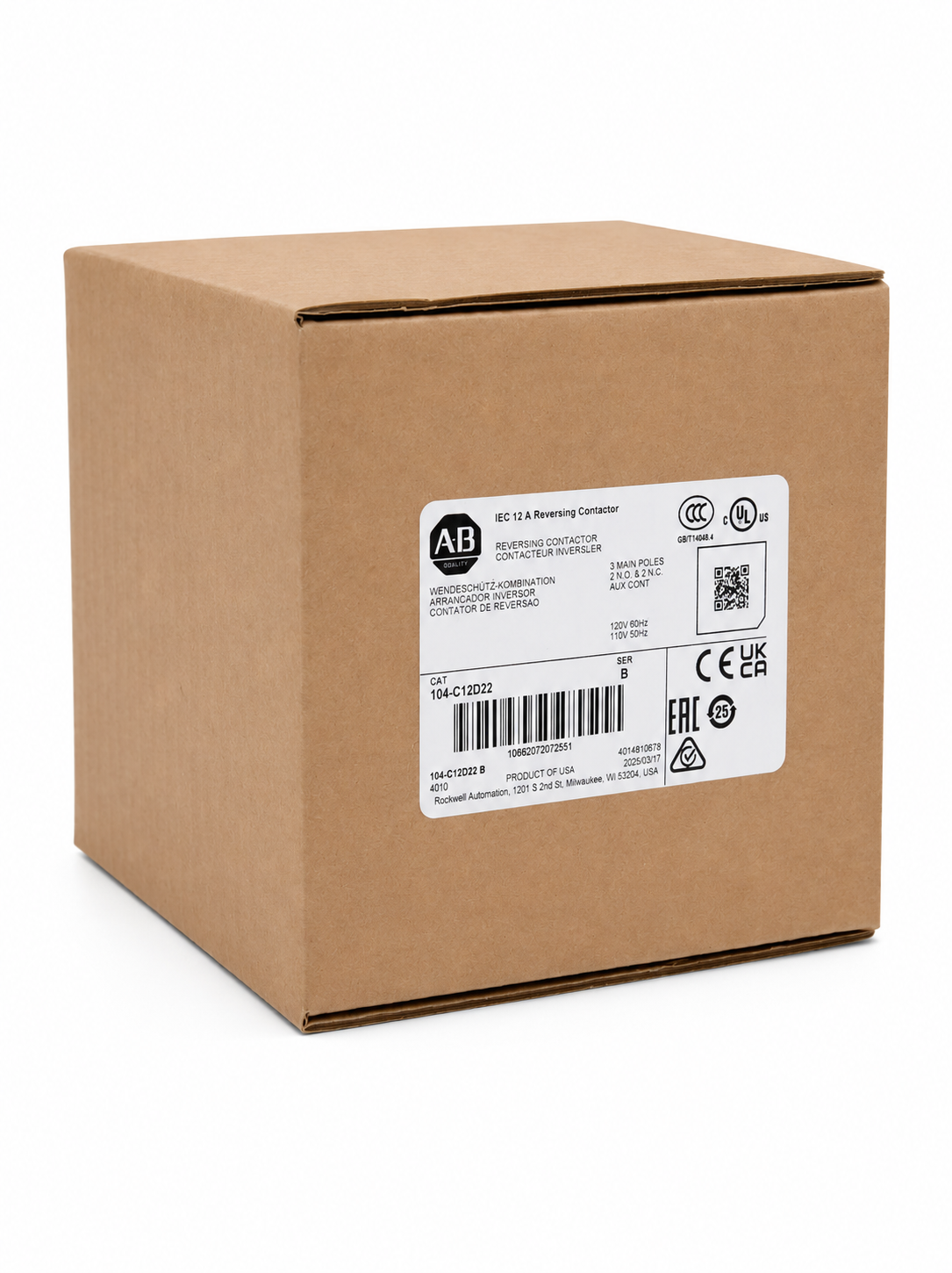 Allen-Bradley 104-C12D22 IEC 12 A Reversing Contactor 110V 50 Hz/120V