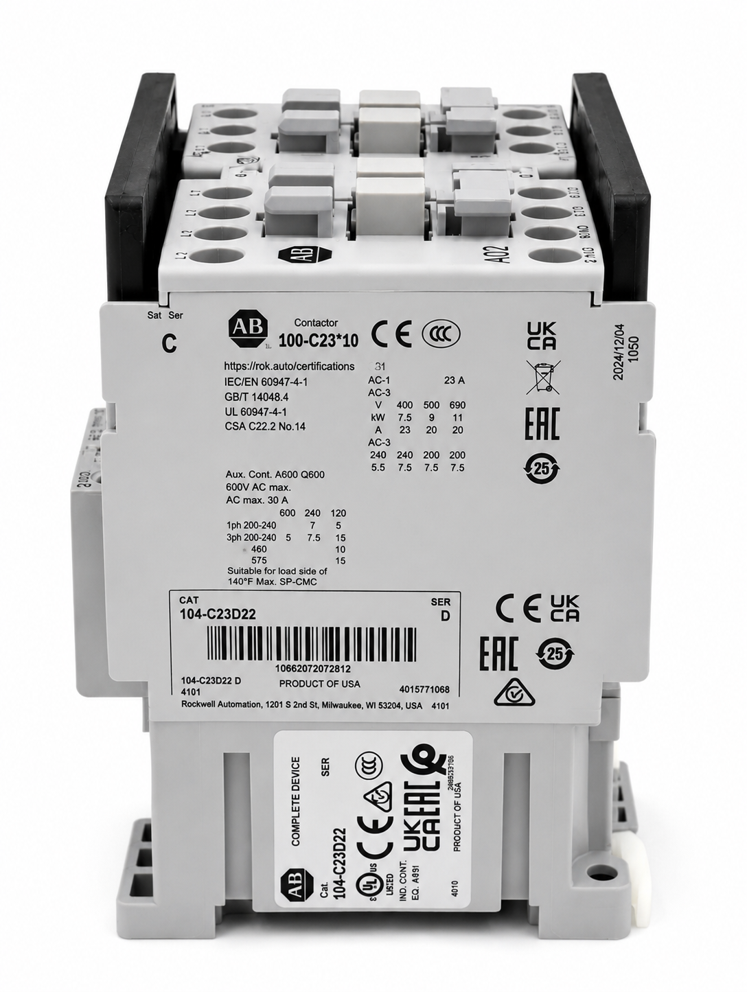 Allen Bradley 104-C23D22 Reversing Contactor 23A 110V 50 Hz / 120V 60 Hz.