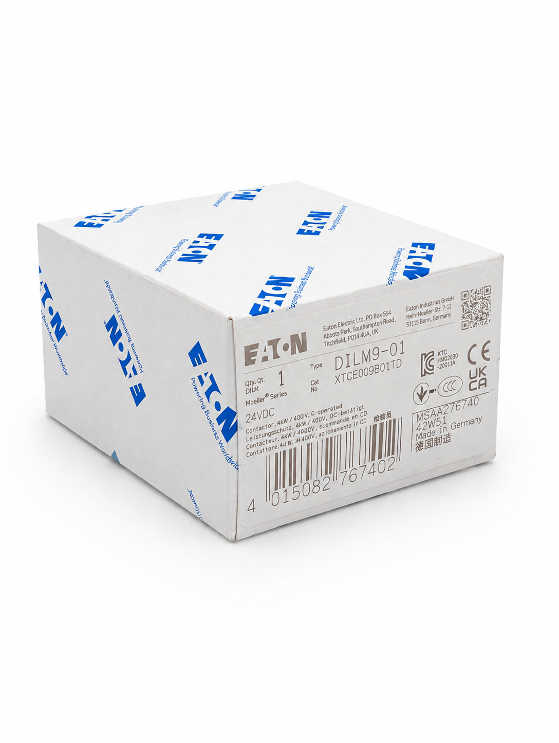 EATON XTCE009B01TD XT IEC Contactor, Three-pole, Non-reversing, XT IEC series