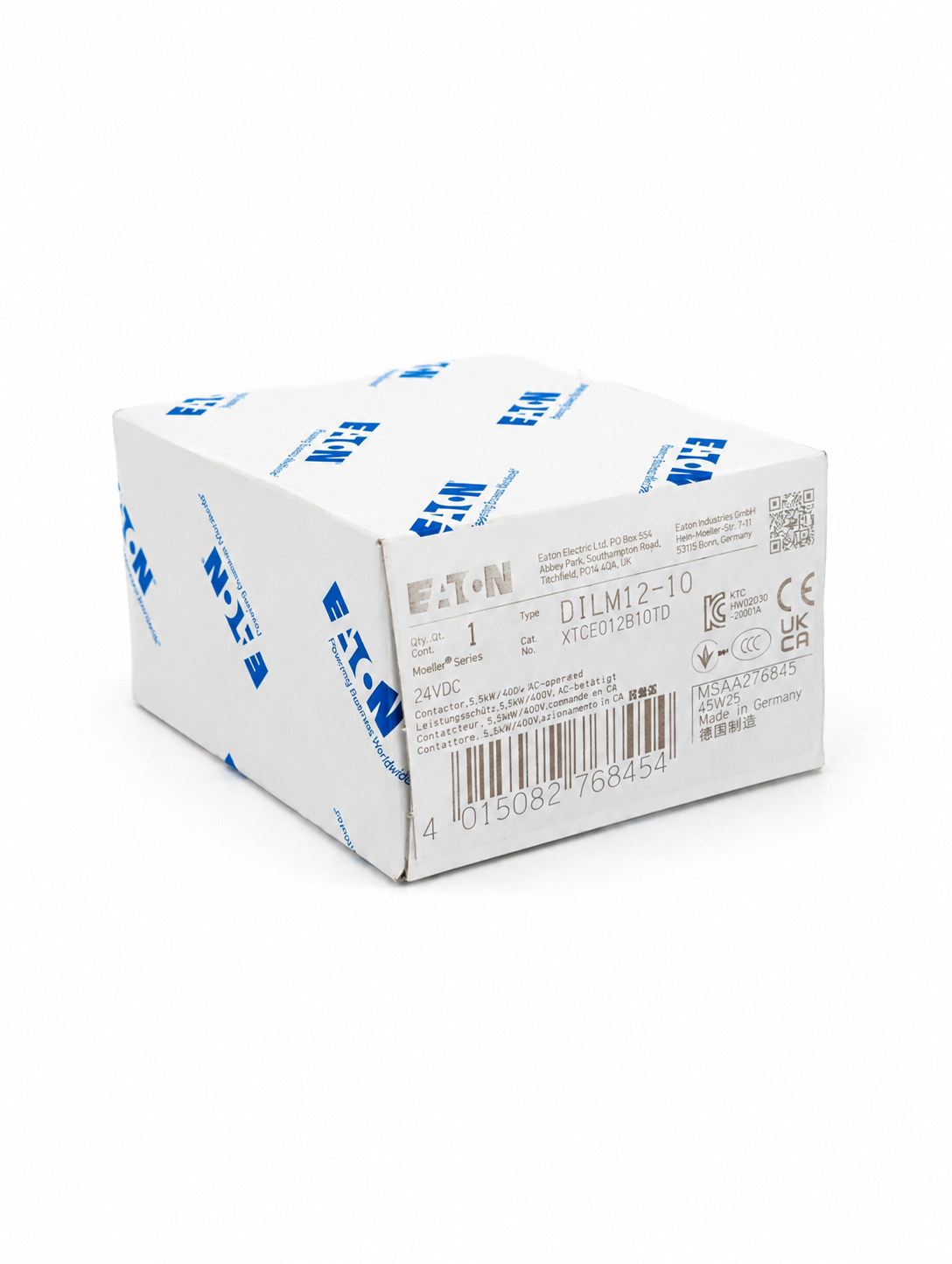 EATON XTCE012B10TD XT IEC Contactor, Three-pole, 12A, 1NO, Contact