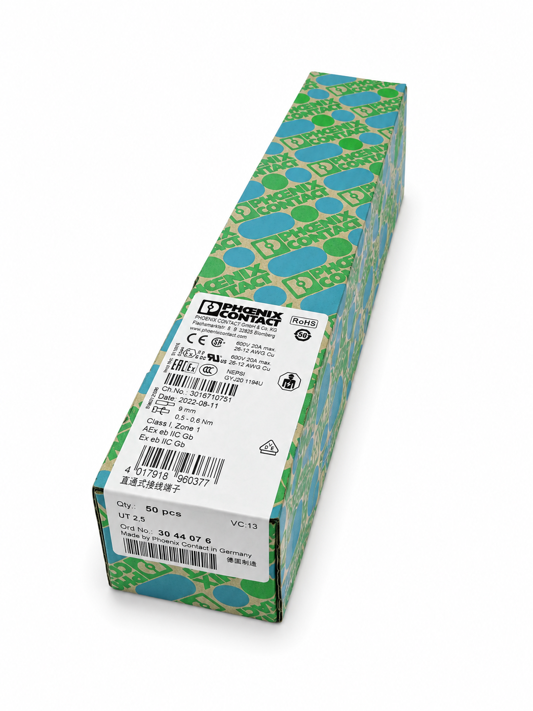 BOX OF 50 Phoenix Contact UT 2,5 Feed-Through Terminal Block 3044076 Gray