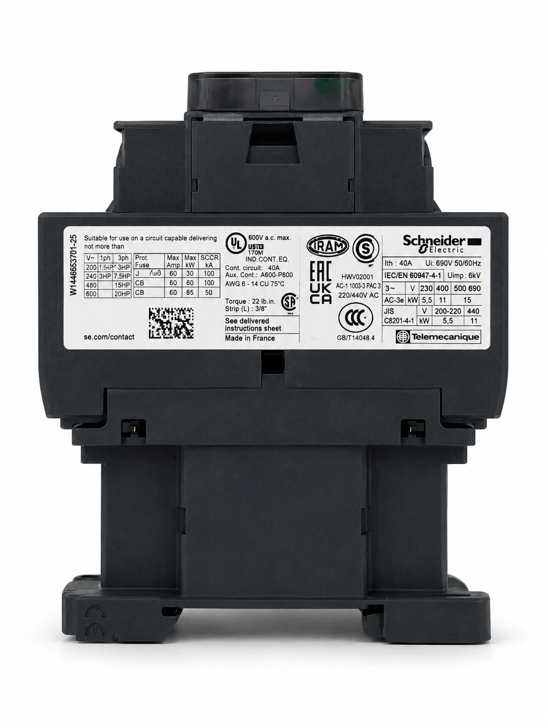 Schneider Electric LC1D25P7 Manual Motor Circuit Breaker 3P(3NO) 25A 230V AC