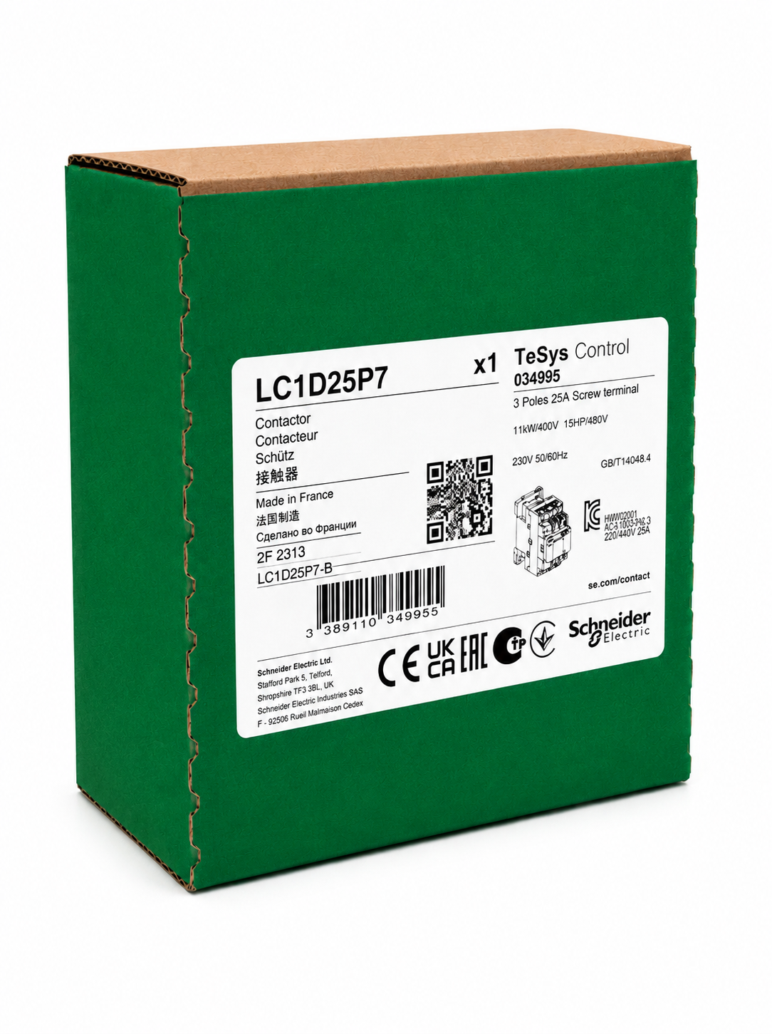 Schneider Electric LC1D25P7 Manual Motor Circuit Breaker 3P(3NO) 25A 230V AC