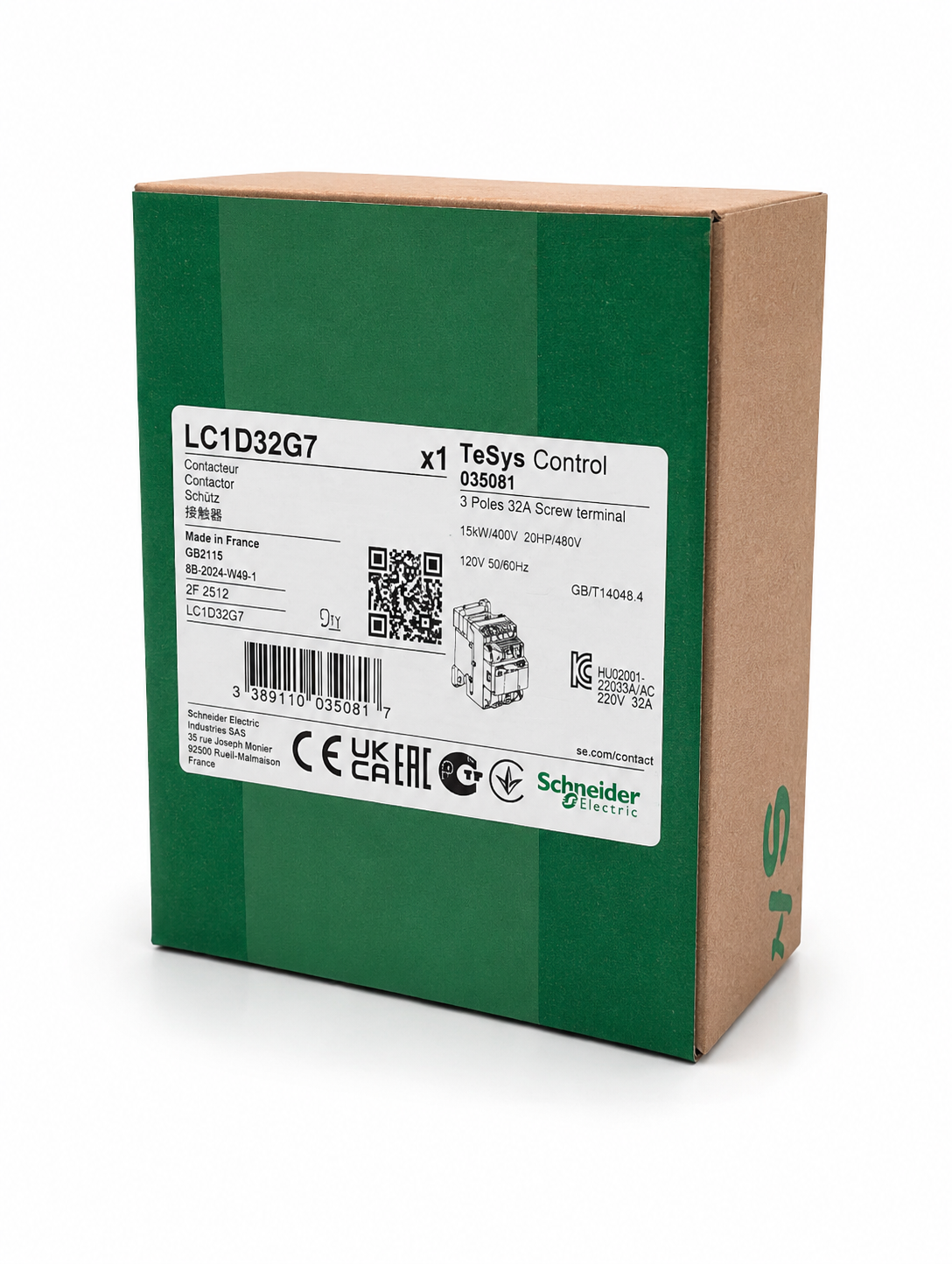 LC1D32G7 Schneider contactor 3 phase, 3 NO, 120VAC 50/60Hz coil