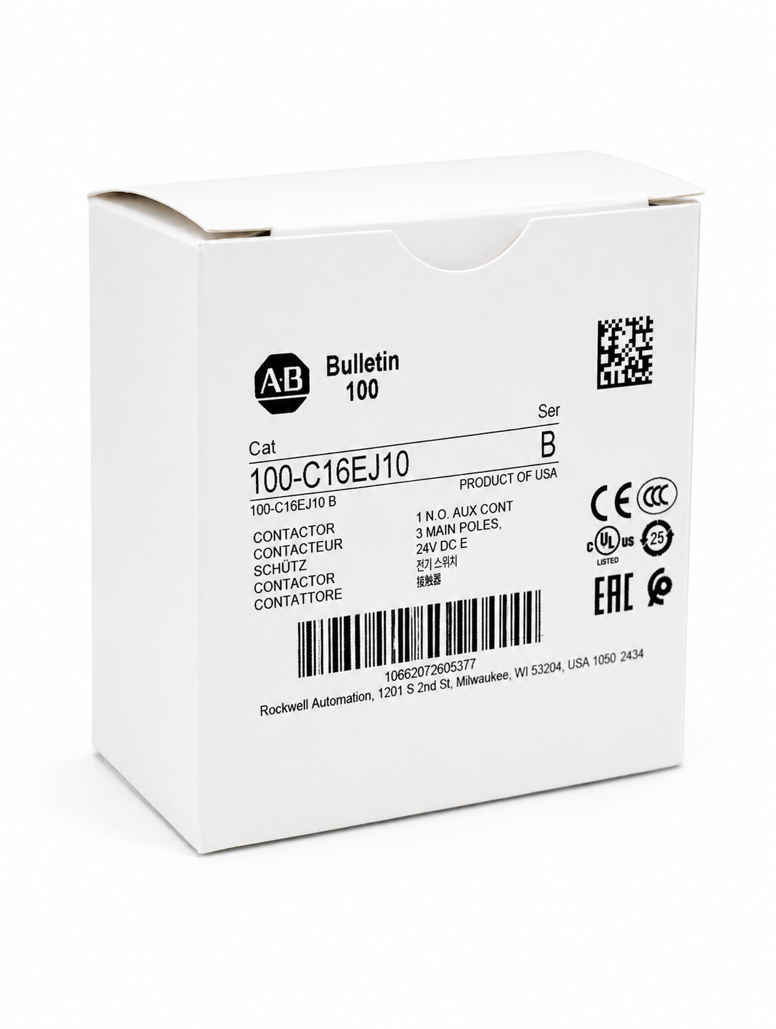 Allen Bradley 100-C16EJ10 24V dc Coil 3-Pole 16 A 7.5 kW 3NO Contactor