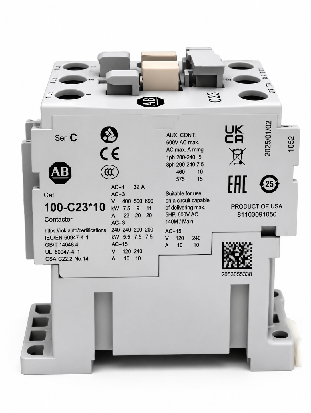 Allen-Bradley 100-C23D10 /C IEC Contactor, 110/120 VAC, 3-P, 23A