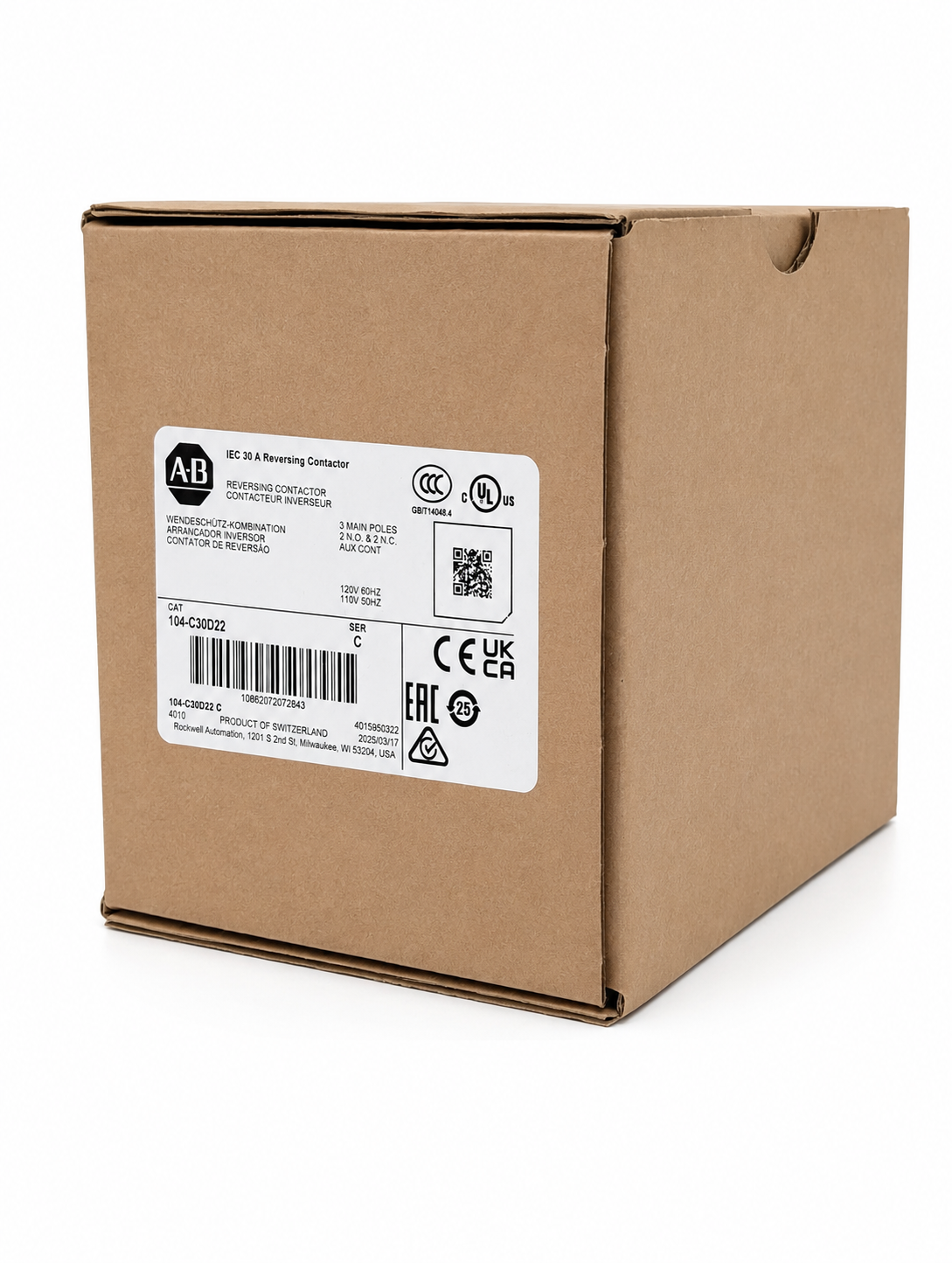 Allen-Bradley 104-C30D22 IEC 30 A Reversing Contactor 110/120V