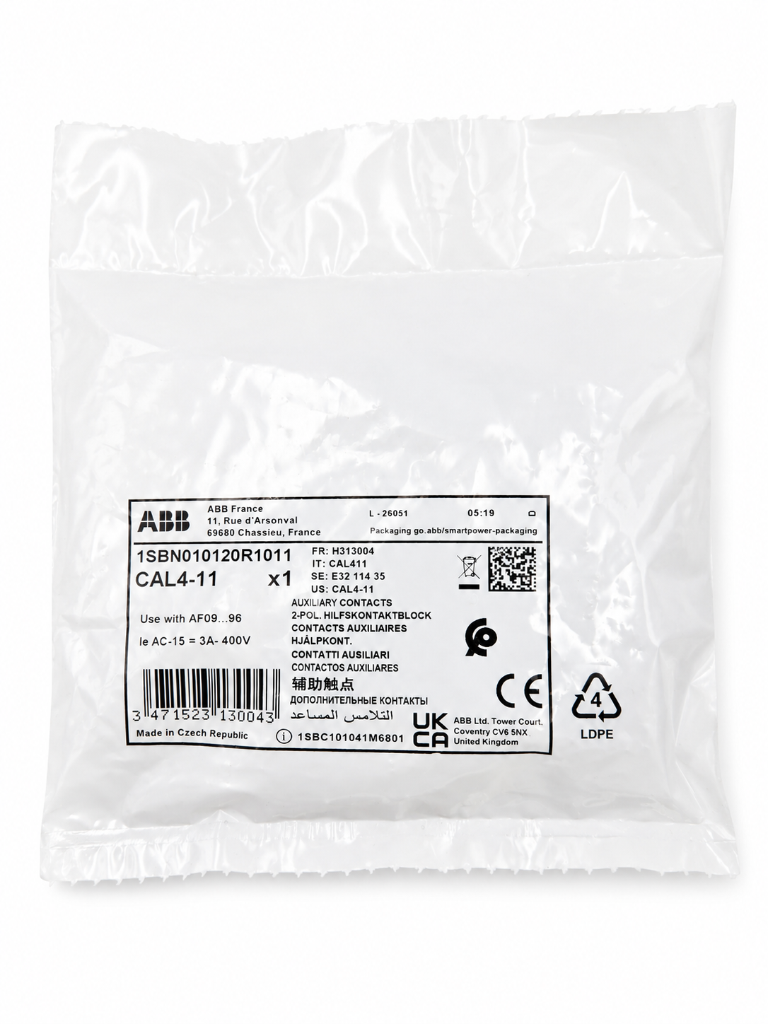 ABB CAL4-11 Auxiliary Contact Block 1SBN010120R1011