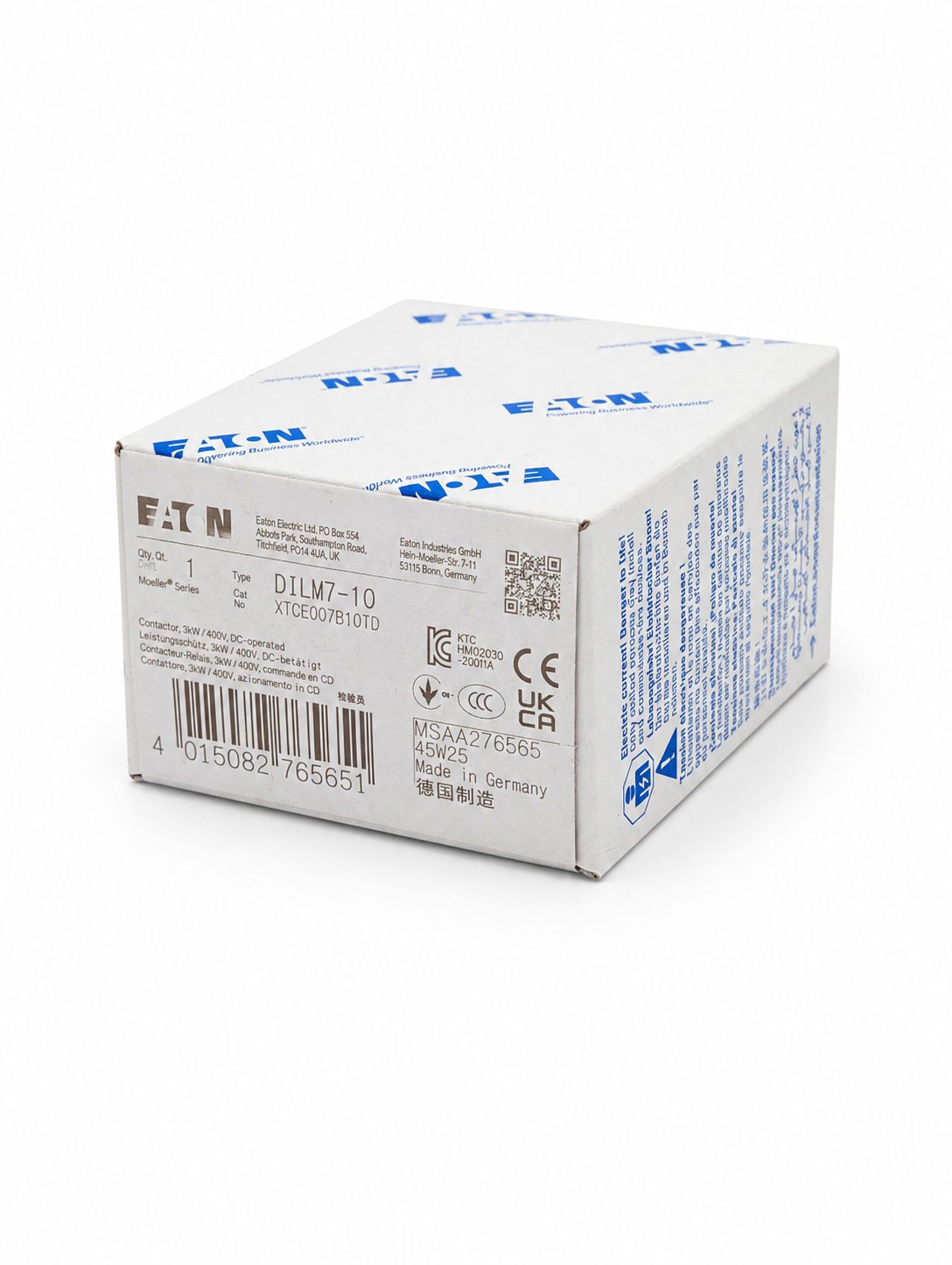 EATON XTCE007B10TD XT IEC Contactor,Three-pole, Non-reversing, XT IEC series