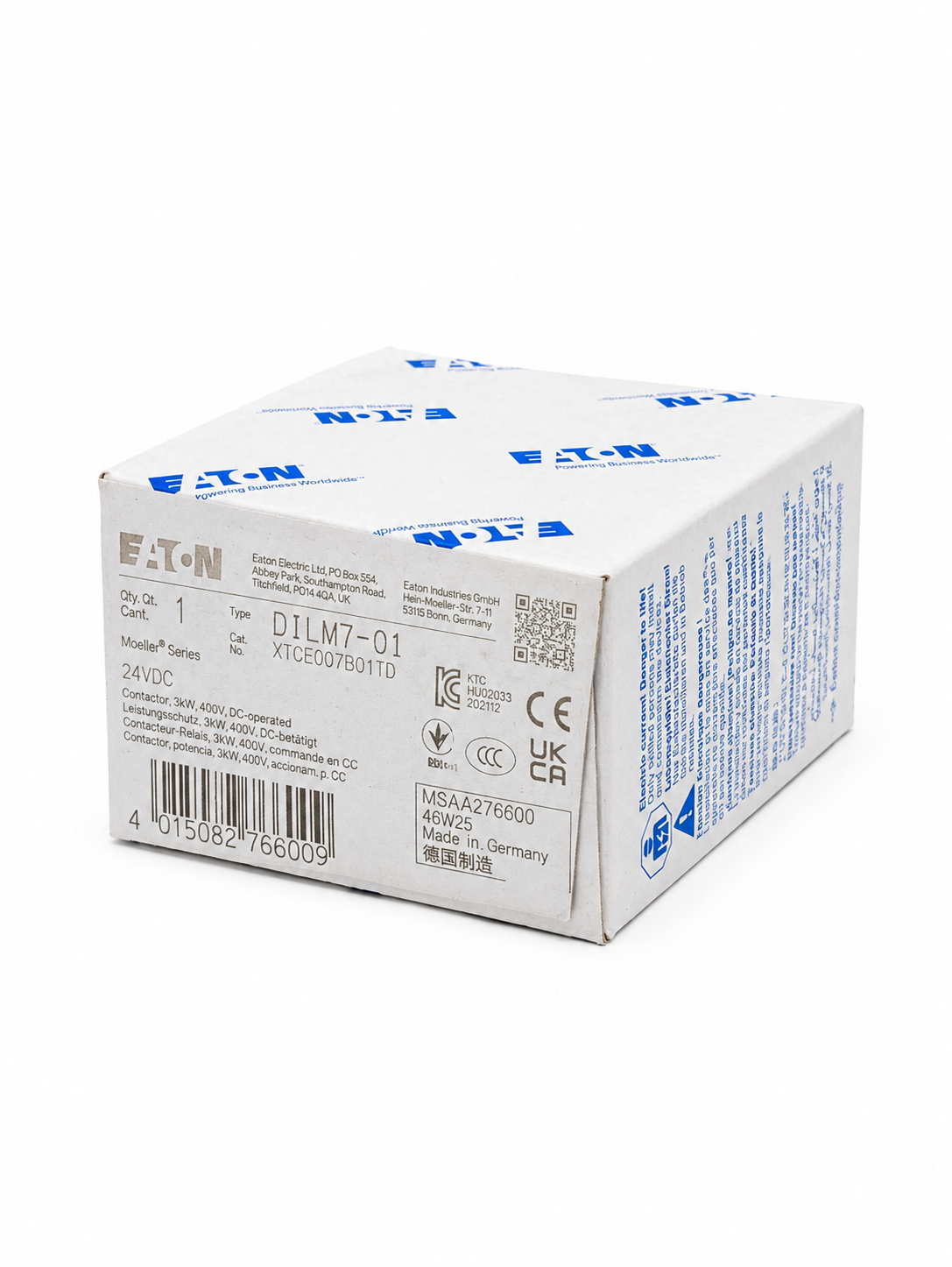 EATON XTCE007B01TD XT IEC Contactor, Three-pole, Non-reversing, Contact