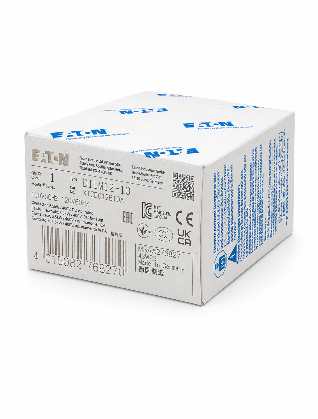 EATON XTCE012B10A XT IEC Contactor, Three-pole, 12 A, 1NO, Contact