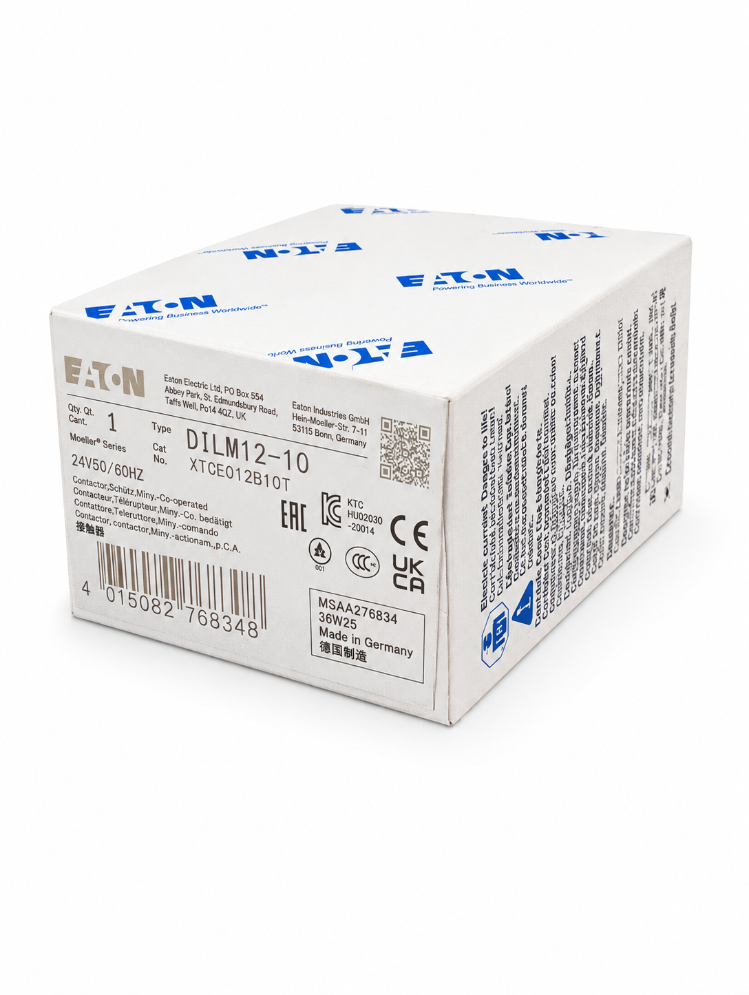 EATON XTCE012B10T XT IEC Contactor, Three-pole, 12 A, 1NO, Contact