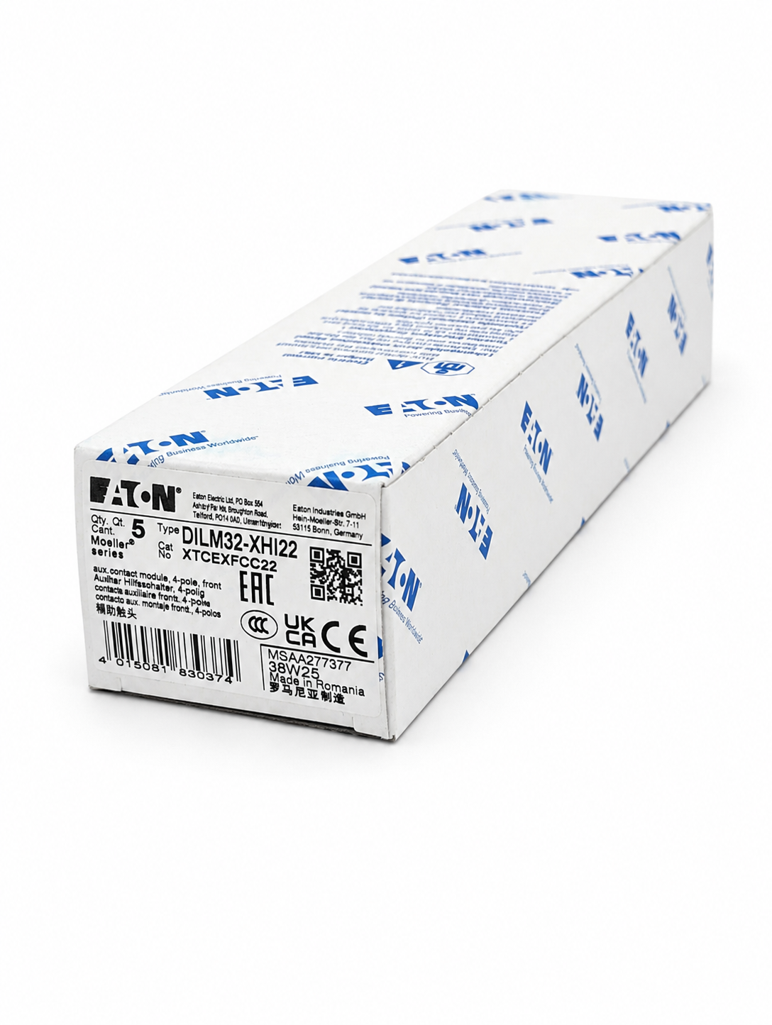 EATON XTCEXFCC22 XT IEC Contactor Aux Contact, 4-poles, Contact