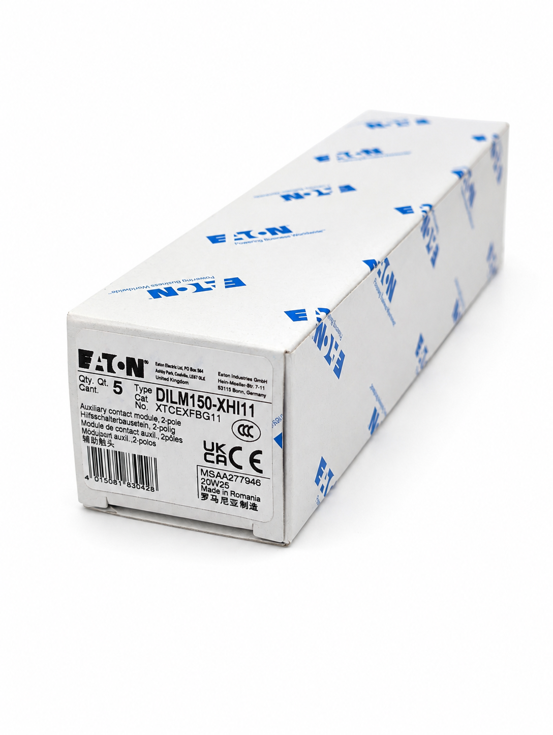 EATON XTCEXFBG11 Motor Control Auxiliary Contact, 2-pole, Contact