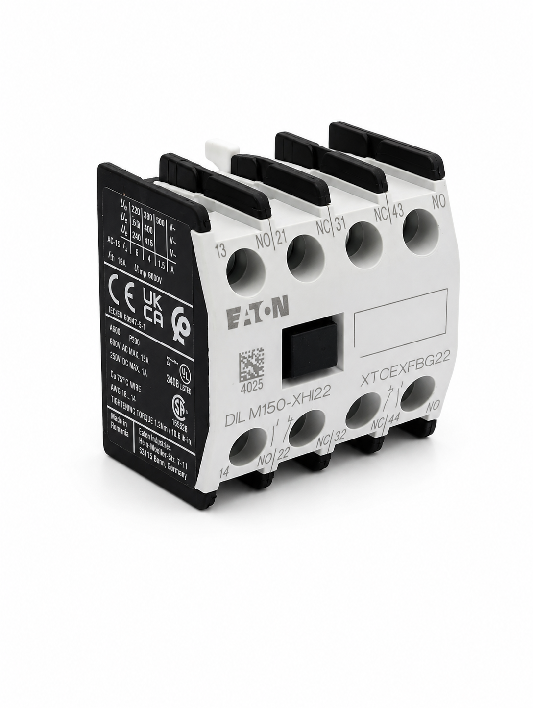 EATON XTCEXFBG22 Contactor Accessory Front Aux, 2NO2NC, Contact