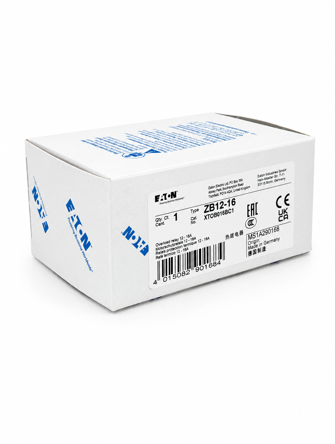 EATON XTOB016BC1 XT IEC bimetallic overload relay, 12-16A overload