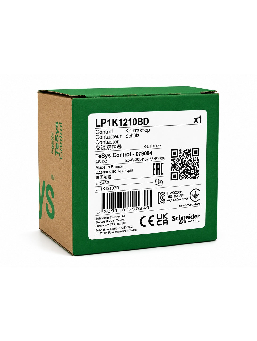 Schneider Electric LP1K1210B Contactor TeSys K 3P AC-3/AC-3e 440V 12A 1NO aux24v